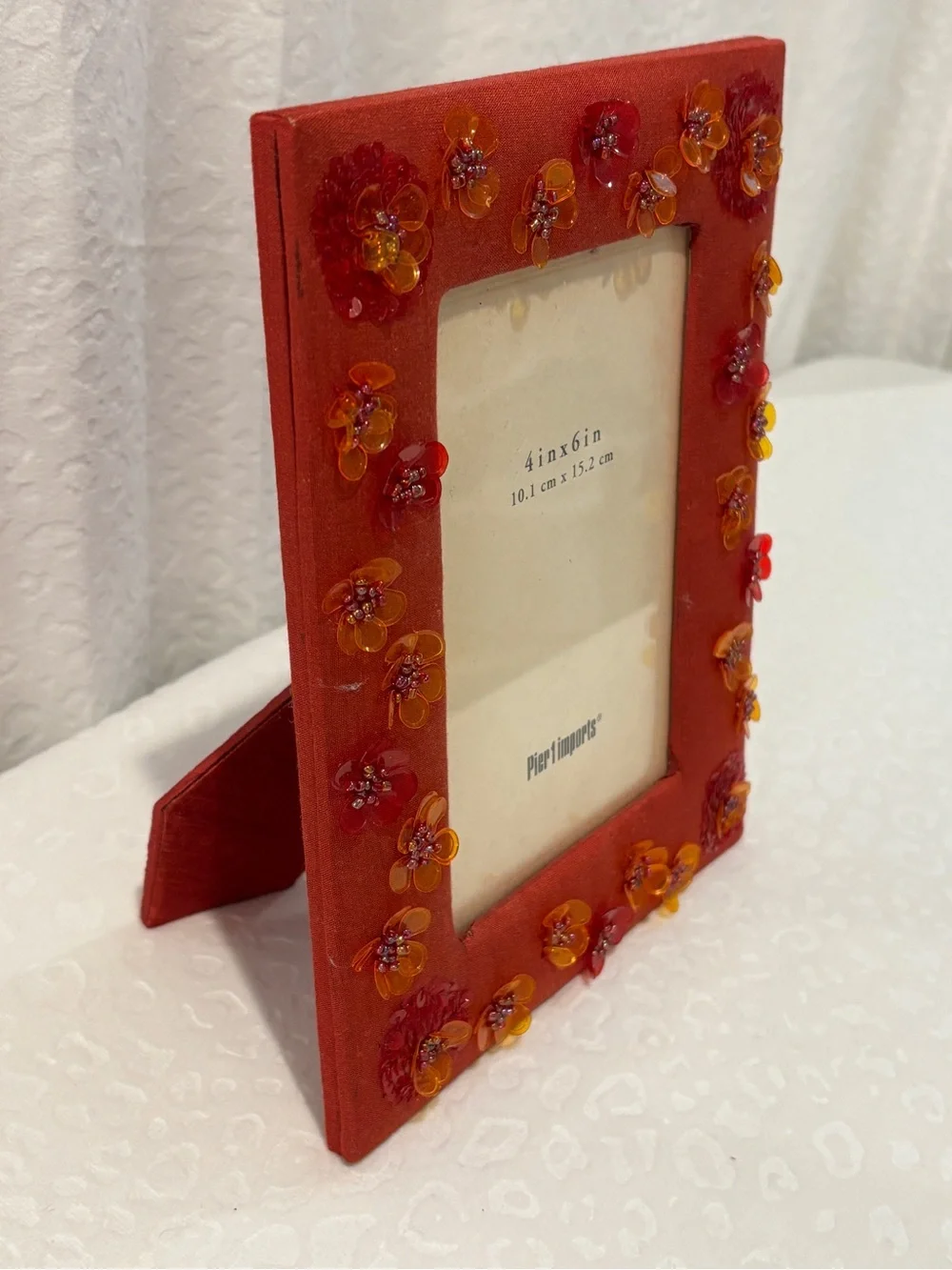 Pier 1 Imports Rust Orange Beaded Floral Picture Frame